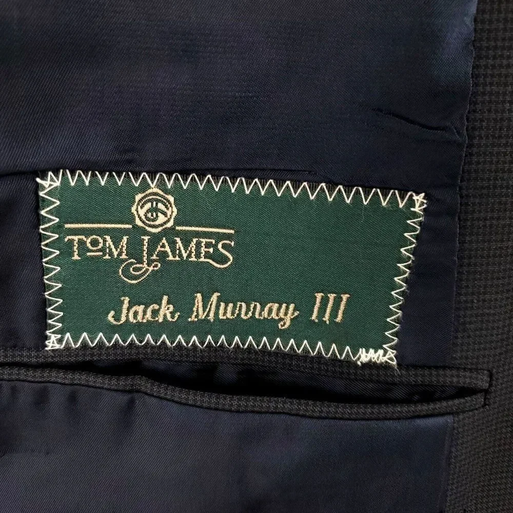 Tom James Bespoke‎ 2 Button Blazer 46L Black Blue Black Check